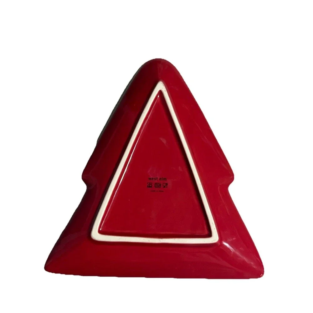West Elm Textured Stoneware Tree Appetizer Plate Red Christmas